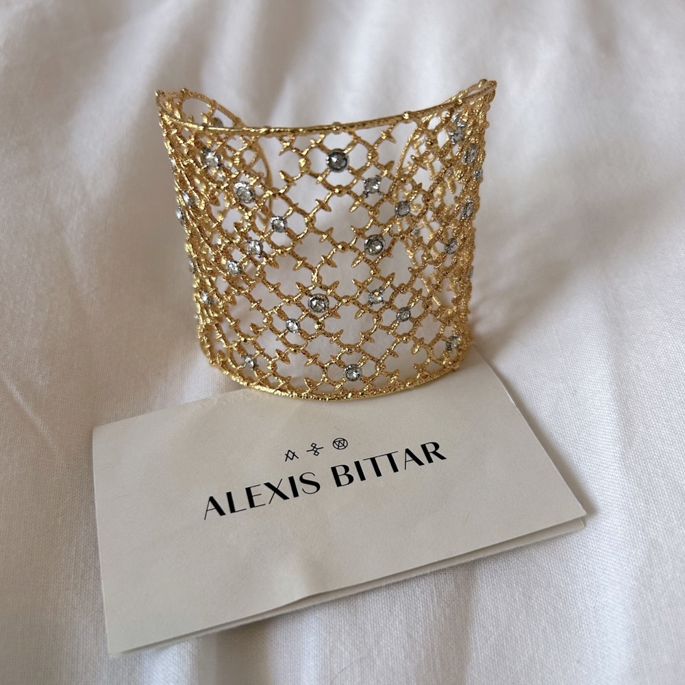 Alexis Bittar Gold Crystal Studded Cuff Bracelet